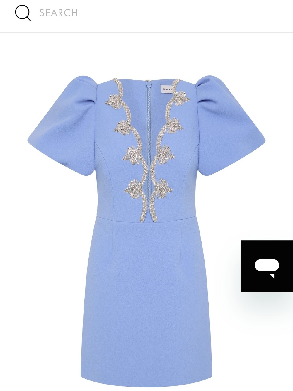 Rebecca Vallance Periwinkle Puff-Sleeve Mini Dress with Gold Embellishment